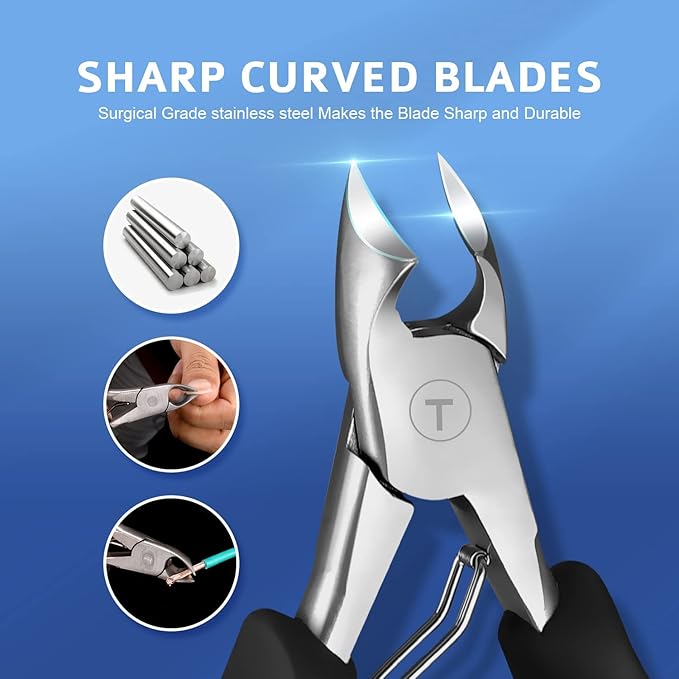 Nail Clipper for Ingrown or Thick Nail, Kaasage Podiatrist Toenail Clippers with Surgical Stainless Steel Sharp Curved Blades & Anti-Slip Handle, Professional Nail Cutter for Men, Women and Seniors