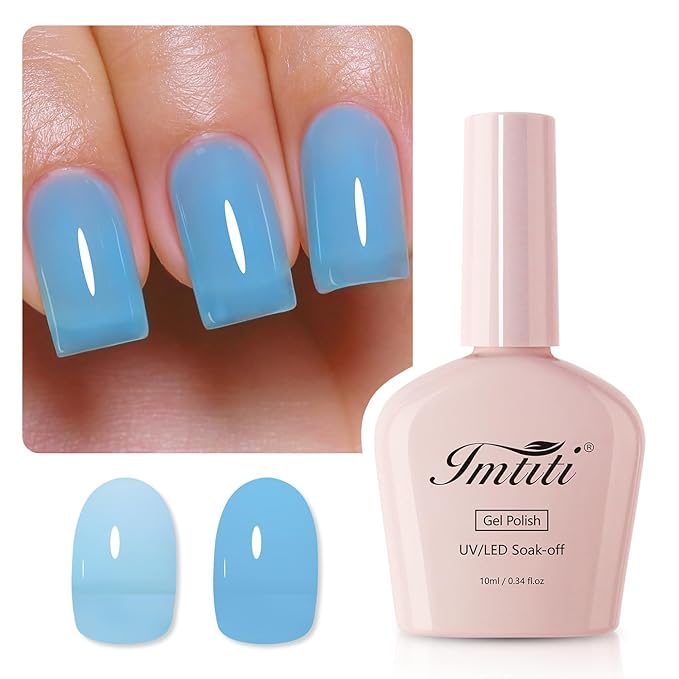 Imtiti Jelly Gel Nail Polish, Bright Blue Sheer Jelly Gel Polish Soak Off UV LED Spring Summer Translucent Art Manicure Salon DIY Design 10ML