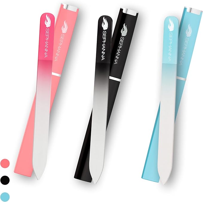 3 Pack Premium Crystal Glass Nail File for Natural Nails, Professional Glass Nail Files with case for Unisex, Portable Czech Glass Nail File Double Sided for Natural & Acrylic Nail Care