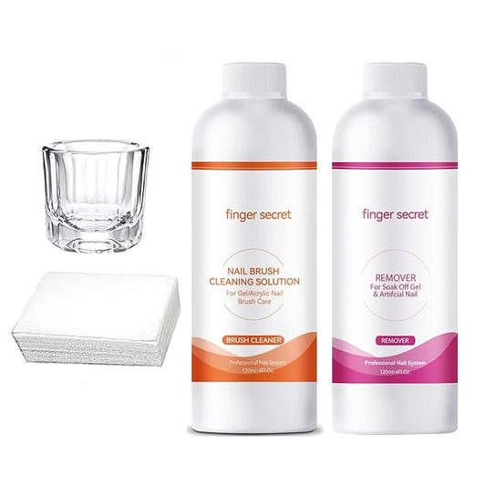 Nail Polish Gel Remover&Nail Brush Cleaner Kit for Efficiently Removing Gel Polish and Thoroughly Cleaning Brushes.Comes with a Glass Cup and 50 Cotton Pads for Convenient Use.