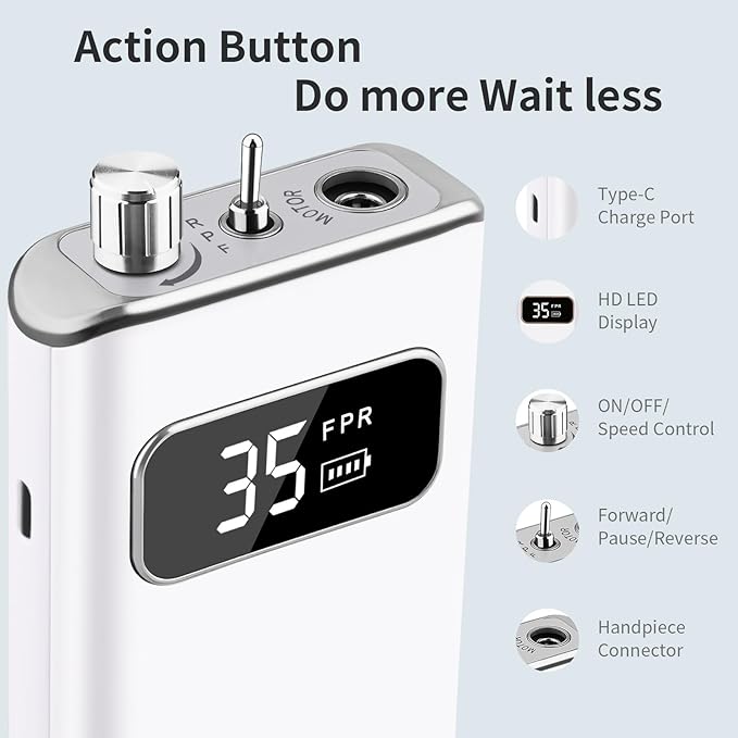Electric Nail Drill File, Professional Portable Nails Drills Kit with Rechargeable Base 7 uñas Bits, Cordless Efile for Poly Gel Acrylic Nails Remover Home Salon Pedicure Manicure Tool, White