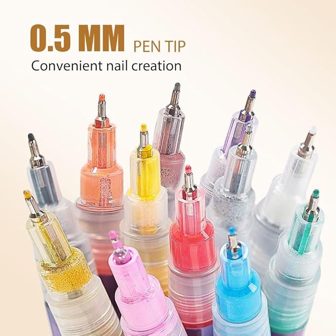 12 Colors Nail Art Pens Set, 2026 New Nail Art Markers for Gel Nails, Nail Art Tools for 3D Nail Art, Nail Art Markers Polish Pen for Graffiti Dotting Drawing Painting Point Liner DIY