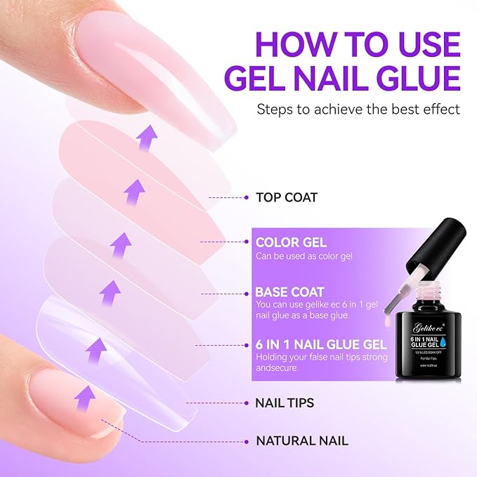 Gelike EC Pro Nail Glue & Strengthener: Nude 6-in-1 Nail Adhesive for Repair - Strengthening & Protein Repair - Perfect for Home & Salon Use 11544 - UV Needed