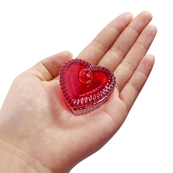 Crystal Sweet Heart Shape Acrylic Liquid Powder Glass Dappen Dish Glass Cup w Cap Lid Bowl for Acrylic Nail Art Transparent Kit (HJ-NAPB073-Red-2pcs)