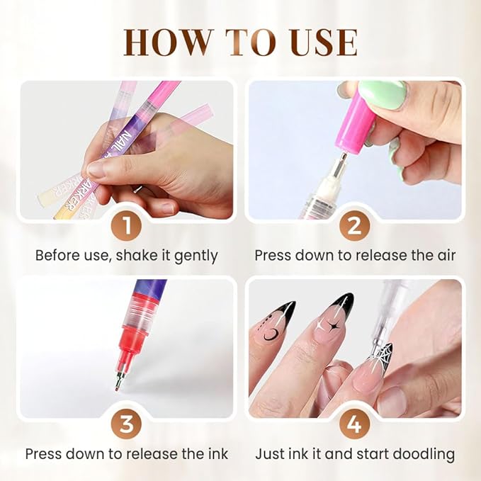 12 Colors Nail Art Pens Set, 2026 New Nail Art Markers for Gel Nails, 3D Nail Polish Markers Quick Dry Graffiti Dotting Point Liner Pens Acrylic Paint Pens for Drawing Painting DIY Nail Art (3 Set)
