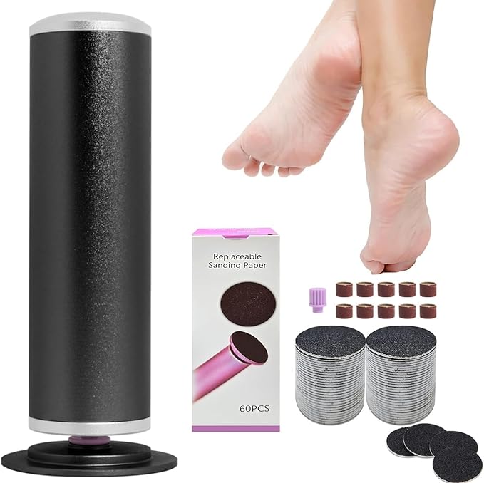 Electric Foot File, Callus Remover for Feet, Adjustable Speed Control Pedicure Tools for Dead Skin Calluses with 60 PCS Sandpaper Discs and 5 PCS Nail Drill Bits (Black)