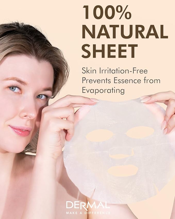 DERMAL Snail Collagen Essence Facial Mask Sheet 23g Pack of 10 - Skin Regenerating & Trouble Care for Acne Prone Skin, Daily Skin Treatment Solution Sheet Mask