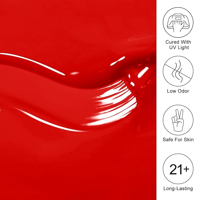Imtiti Red Gel Polish, Bright Red Gel Polish 3 in 1 One Step Gel Polish Kit, Soak Off LED U V Gel Polish Nail Art Starter Manicure Salon for Women Girls 0.3 Fl Oz