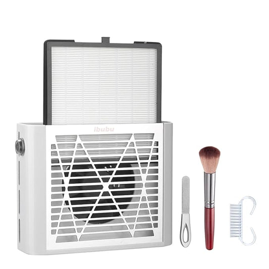 Nail Dust Collector Machine Electric Strong Suction Nail Dust Vacuum Cleaner Nail Salon Dust Extractor Acrylic Nail Powder Dust Collector Vacuum Fan with Multiple Tool Kits for Nails White