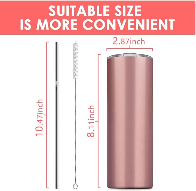 6 Pack Stainless Steel Skinny Tumbler, 20 OZ Double-Insulated Water Tumbler Cup - Image 3