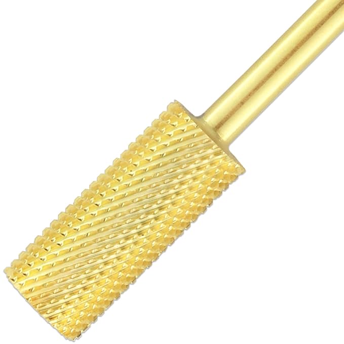 PANA Nail Carbide Cylinder Bit - Two Way Rotate use for Both Left and Right Handed - Fast remove Acrylic or Hard Gel - 3/32" Shank - Manicure, Nail Art, Drill Machine (Fine, Gold)