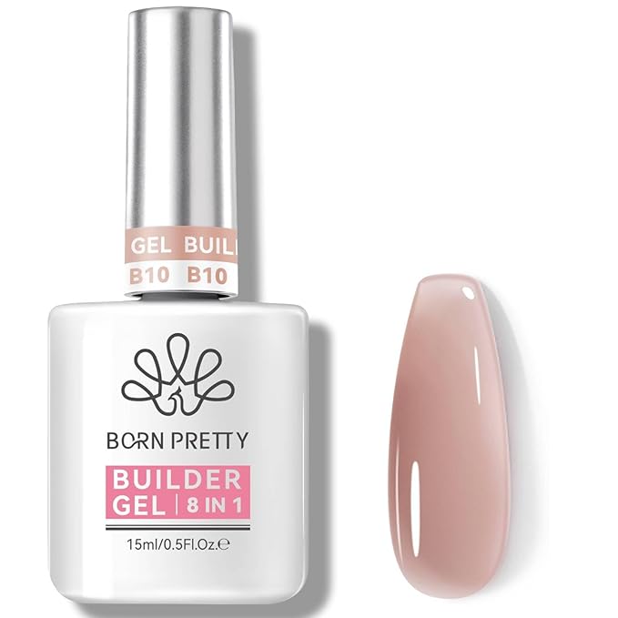 Born Pretty Builder Gel for Nails 15ML,8-in-1 Nude Brown Builder Nail Gel,LED Lamp Cured Color Base Gel Polish Coat Strengthener Extension Rhinestone Glue in a Bottle for DIY Home Salon Gifts