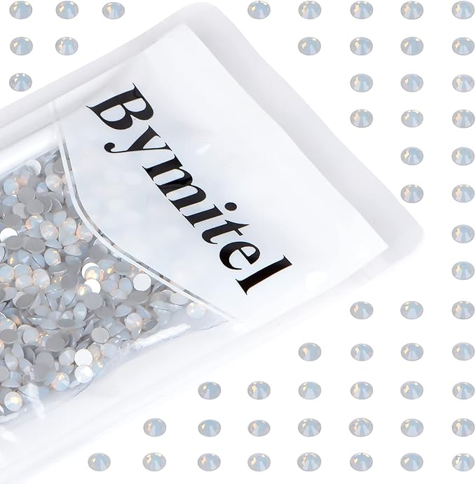 1440PCS Art Nail Rhinestones Non Hotfix Glue Fix Round Crystals Glass Flatback for DIY Jewelry Making with one Picking Pen (ss20 1440pcs, White Opal)