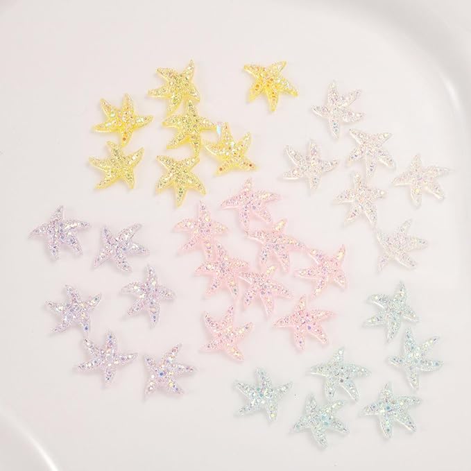 200PCS Iridescent Starfish Nail Art Rhinestones, Pastel Rainbow Colors, Mini Resin Decorations for Manicure