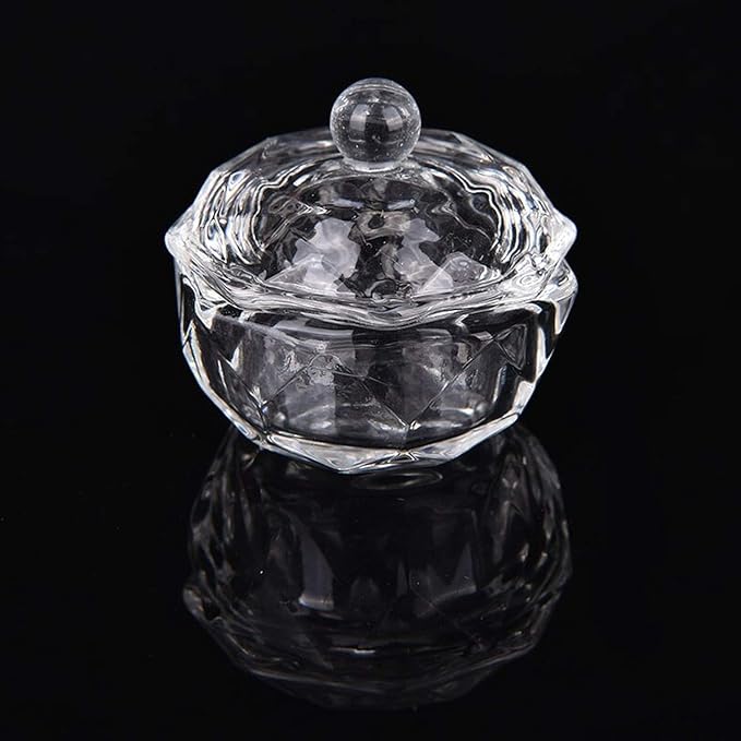Karlash Nail Art Acrylic Liquid Powder Dappen Dish With Lid Clear Glass Crystal Cup Glassware Tools Glass Dappen Dish Nail Crystal Bowl Glass… (Pack of 2)