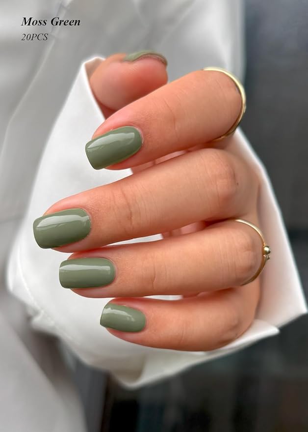 Semi Cured Gel Nail Strips (Moss Green), 20 Pcs Gel Nail Wraps, Stickers, Salon Quality, Long Lasting, Works with Any Lamps