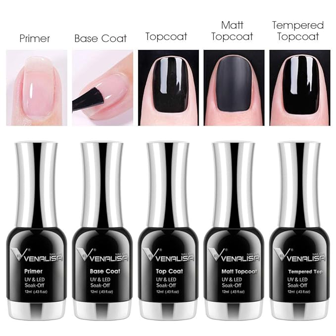 VENALISA 12ML No Wipe Tempered Top Coat, Scratch Resistant Long Lasting High Gloss Soak Off Clear Gel Nail Polish Top Coat 0.43 OZ