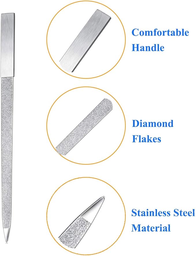 8 Pack Diamond Nail File 7 inch Metal Fingernail Files, Stainless Steel Double Side Nail File for Salon Home and Travel Men Women