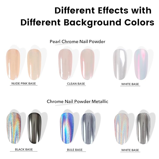 4 Jars Pearl Chrome Nail Powder Set, Metallic Mirror Effect Holographic Pigment Powder Mermaid Pearlescent Iridescent Chrome Nail Powder Nail Art Decoration Gift for Home & Salon