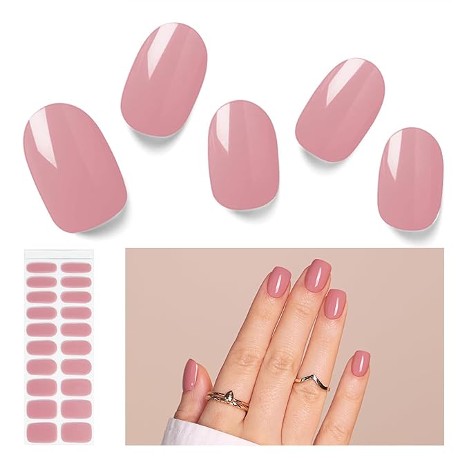 Semi Cured Gel Nail Strips, 20 PCS Gel Nail Stickers Work with UV Light, Salon Quality & Easy to Use - Coral Delight