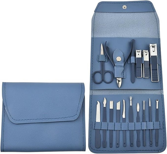 16-Piece Nail Clipper Set Stainless Steel Nail Clippers Tool kit Home Manicure Nail Art Dead Skin Removal Tool(Blue)