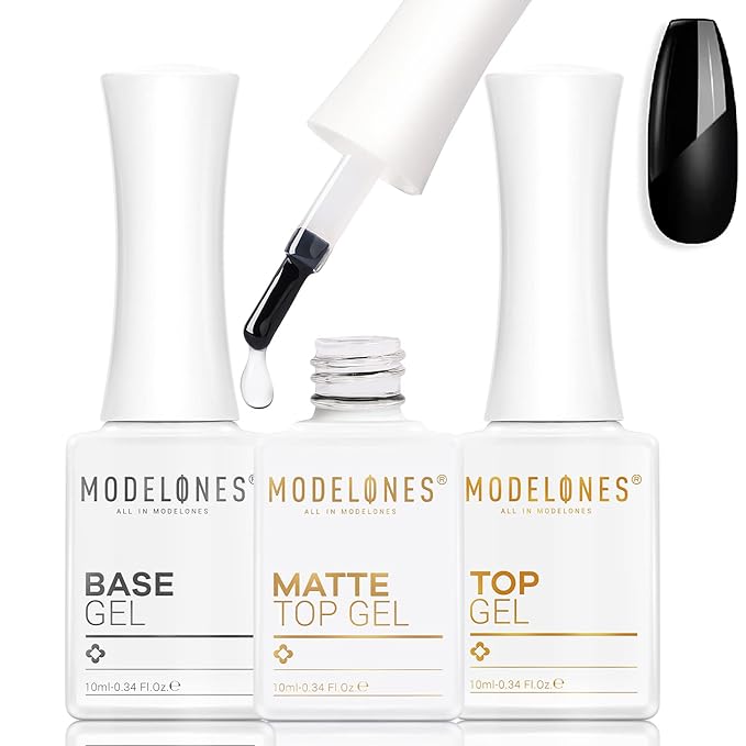 modelones Matte Gel Top Coat No Wipe Top and Base Coat, 3 Pcs Velvet Matte Glossy Shine Clear Effect Soak Off Nail Lamp Long Lasting Fall Gel Polish Base Top Coat for Home Salon Nail Art Use