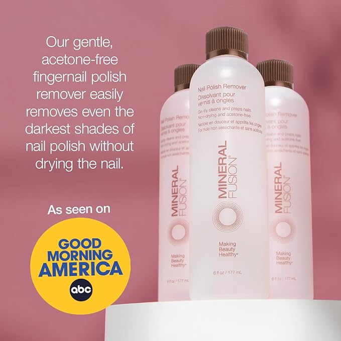 Mineral Fusion Nail Polish Remover - Acetone-Free Nail Care with Natural Solvents - Non Drying Liquid Formula - TSA-friendly Travel Size - 3 fl oz