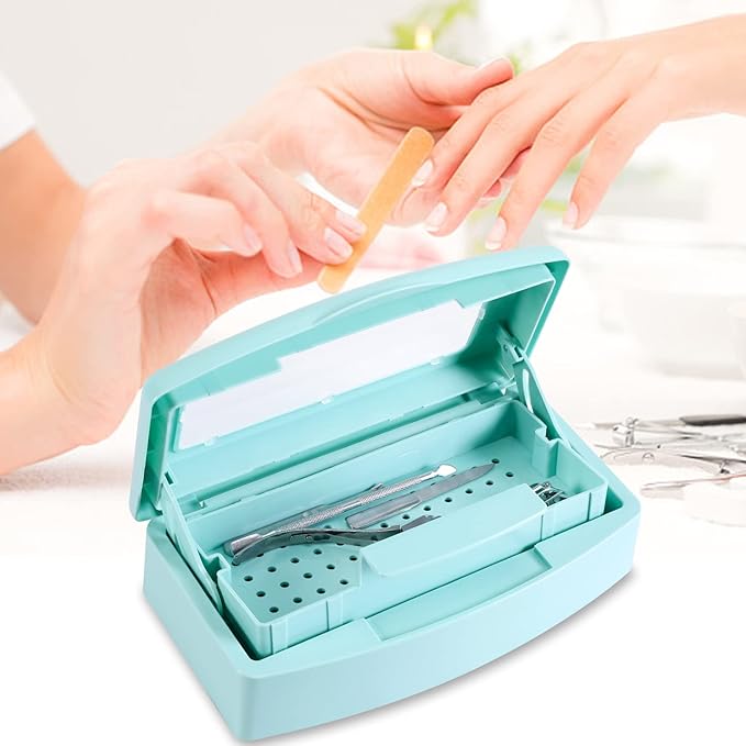 Plastic Sterilizing Tray,Sterilization Box,Nail Art Tool Sterilizer Tray, Sterilizer Tray Box Nail Art Salon Sterilizing Too（Blue）