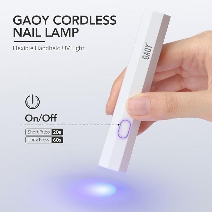 GAOY Handheld UV Light for Gel Nails, Mini Nail Lamp, Portable Cordless Rechargeable, Fast Curing, Octagon White