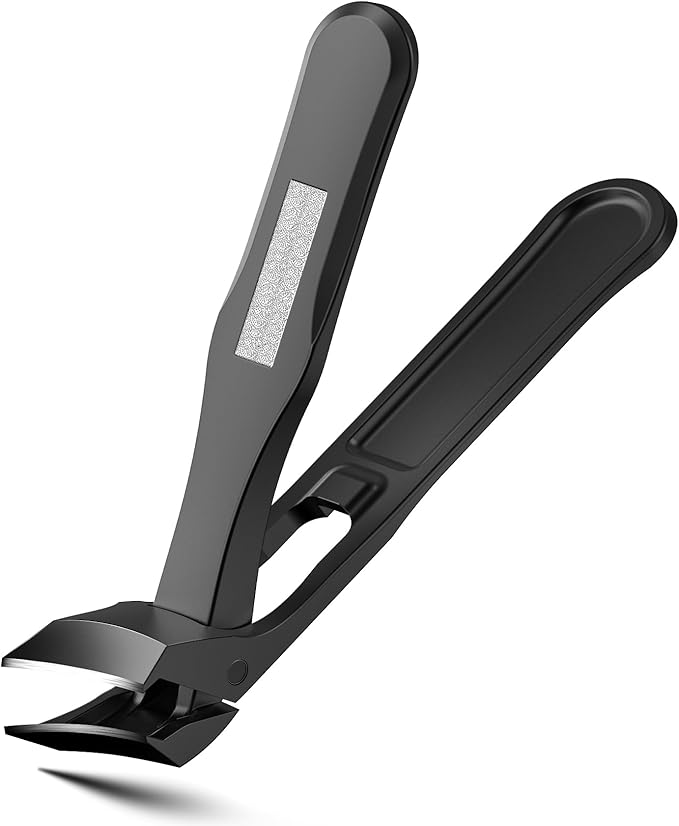 BALUCA Premium Slanted Toenail Clippers for Ingrown Nails – Heavy Duty Curved Blade Nail Clipper for Thick Nails, Seniors & Men – Ergonomic Grip with Built-in Nail File, Black