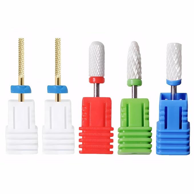 5pcs Ceramic Nail Drill Bits Set, Cuticle Bit for Acrylic Gel Nails Polishing Manicure Pedicure, Efile Remover Safety Bit for Home Salon