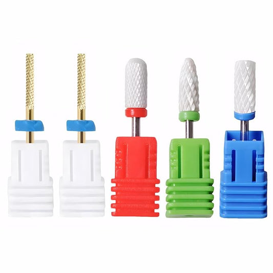 5pcs Ceramic Nail Drill Bits Set, Cuticle Bit for Acrylic Gel Nails Polishing Manicure Pedicure, Efile Remover Safety Bit for Home Salon