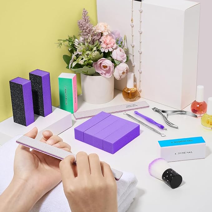 TsMADDTs 13PCS Nail Buffer Kit with 4-Way Buffing Block, 3-Way Sanding Block, 100/180 Files, Cuticle Trimmer, Nail Care Tool Kit