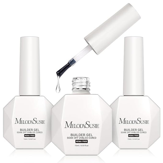 MelodySusie Hema Free Builder Nail Gel for Nails Thickening, 0.5 Fl Oz, Soak Off UV Extension Gel, Nail Art Design Salon DIY Manicure at Home for Women 3PCS