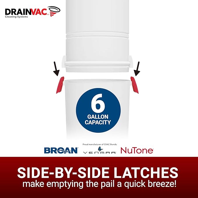 Drainvac Broan-nutone 550 Air watts Central Vacuum System and Deluxe Multi-Surface Tool Set for Cleaning Floors,Carpets, Anti-Vibration, Powerful Suction