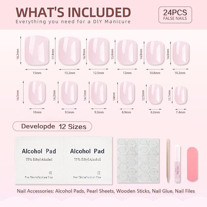 Press on Nails Short Square, Pure White Fake Nails Kit, Fashion Glossy Acrylic Press on Nail, Natural Stick on Nail, Thick Reusable Glue on Nails Short Press on Nail for Women, 30Pcs