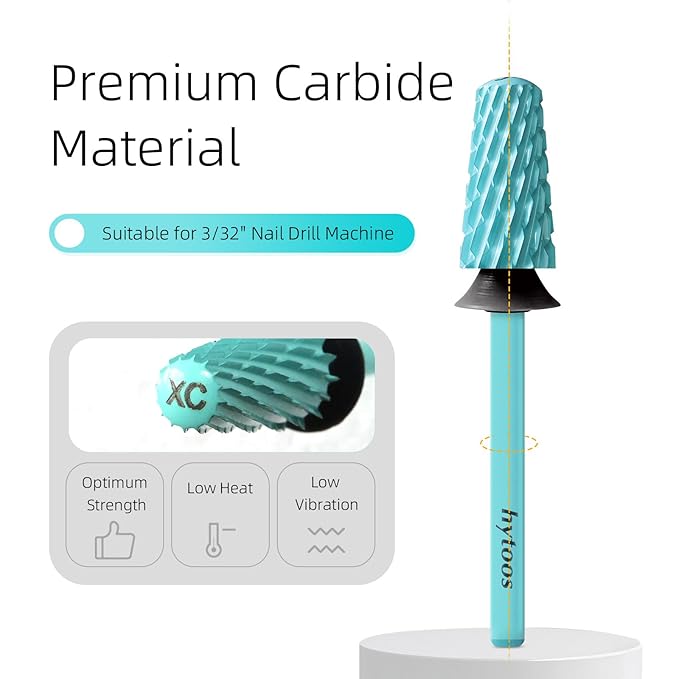 Safety Tapered Nail Drill Bit, Green Coated Tungsten Carbide Rounded Barrel Nail Bits for Thick Gel & Acrylic Removal, Manicure Tools Pro Electric File Drill Accessories, XC