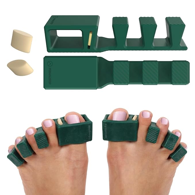 APEX Adjustable Toe Separators, Spreaders, Spacers, Straightener to Correct Toes for Men and Women, Bunion Corrector, Plantar Fasciitis, 50% Thicker, 2 Pairs, S/M and Large, Green