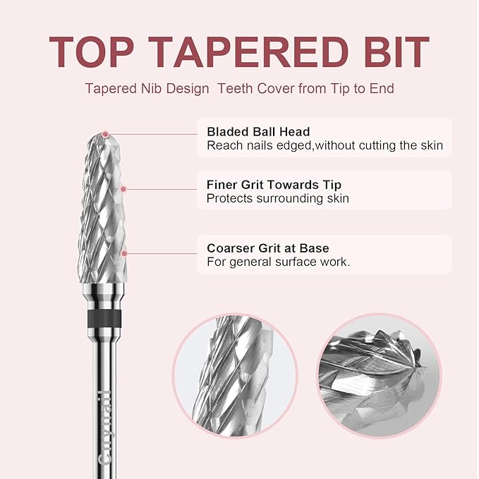 3/32" 2PCS Clean Cone Bits Extra Coarse Grit Carbide Cuticle Cleaner Bit for Electric Nail Drills – Professional Manicure Tool for Nail Salons and Home Use (XC Grit. Silver)