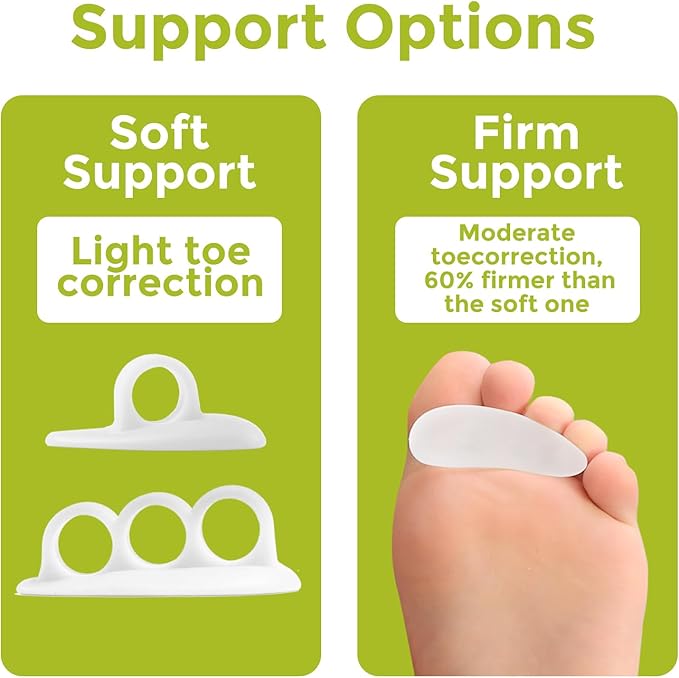 Bukihome Hammertoe Corrector Gel Toe Straighteners - 12 pcs Support Crest for Women & Men - Realign Bent, Crooked, Curled, Claw, Hammer Toes - White,Multi-Size