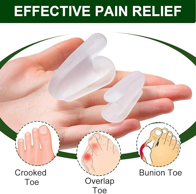 Welnove Toe Separators for Bunions - Gel Overlapping Toe Spacers - Flared Design Silica Gel Toe Straighteners, Bunion Corrector for Pain Relief, Prevent Corns - (6 Pack of Large Size+4 Pack of Small)