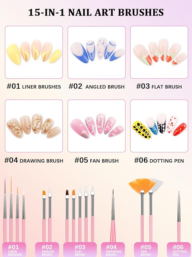 Nail Art Kit, Nail Art Tools, Nail Design Tools, Nail Art Brushes Decoration Kit, Nail Dotting Tool, Nail Kit for Beginners, Chrome Nail Powder, Nail Stickers, Nail Rhinestones, Nail Charms Gems