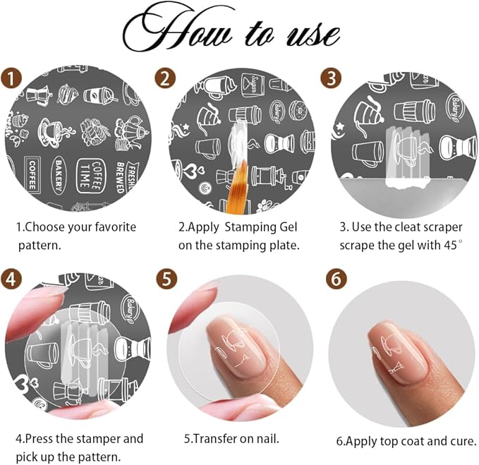 PH PandaHall 3pcs Coffee Theme Nail Stamping Plates Bakery Dessert Nail Art Stencils Coffee Beans Nails Stamper Stainless Steel Nails Image Plates for Women Manicures Salon Print Design Supplies