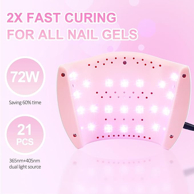 Wisdompark UV Nail Lamp, 72W UV Light for Gel Nails with 21 LED Lights Nail Lamp 3 Speed Timer Fast Curing Poly Gel Polish, Professional Manicure Lamps for Home Salon Nail Art Tools