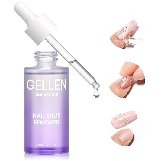 Gellen Nail Glue Remover for Press on Nails, 40ML UV Glue Remover, Non-Acetone Gentle Off for False Tips, Odorless Easy Debonder, Not for Gel Polish