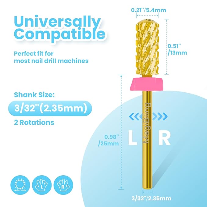 Small Barrel Nail Drill Bits Round Top, 3/32'' Safety Tungsten Carbide Bits, Two-way Rotation, Suitable for Manicure Pedicure Cuticle Gel Polishing, Technicians Bits, Grit: Triple Coarse