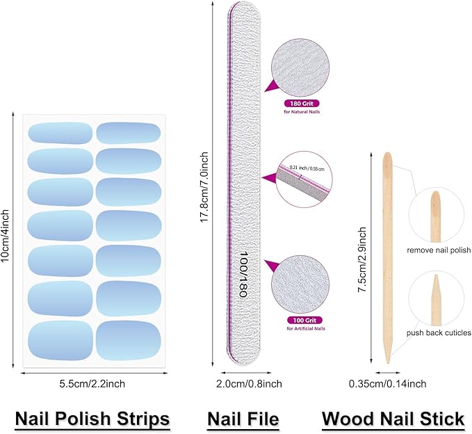 DANNEASY 16 Sheets Gradient Color Nail Polish Stickers Full Nail Wraps for Women Stick on Fingernail Nails Self Adhesive Nail Polish Strips Gel Nail Strips with Nail File, Cuticle Stick