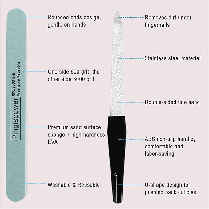 Nail File, 10PCS Professional Reusable Nail Files and Buffers 600/3000 Grit for Natural Nails, Double Sided & Washable Manicure Tools Kit for Women Home & Salon