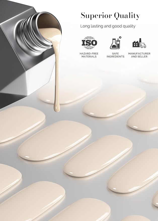 MelodySusie 30PCS Semi Cured Gel Nail Strips, Beige, Salon Quality, Long Lasting, Easy Apply & Remove, Includes 2 Prep Pads, Nail File & Wooden Stick