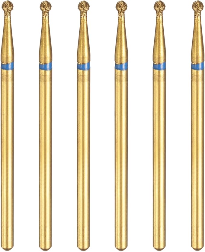 HARFINGTON 6pcs 120-140 Grits Diamond Grinding Bit 2mm Ball Head 2.35mm Shank 2mm Length Titanium Plated Stone Sanding Drill Bits Rotary Tool for Nails Grinding Polishing